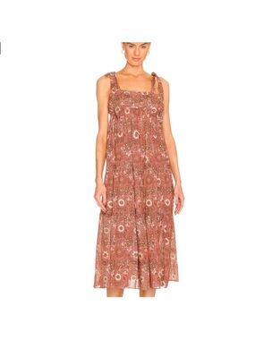 Ulla Johnson Rust Floral Tie-Shoulder Midi Dress